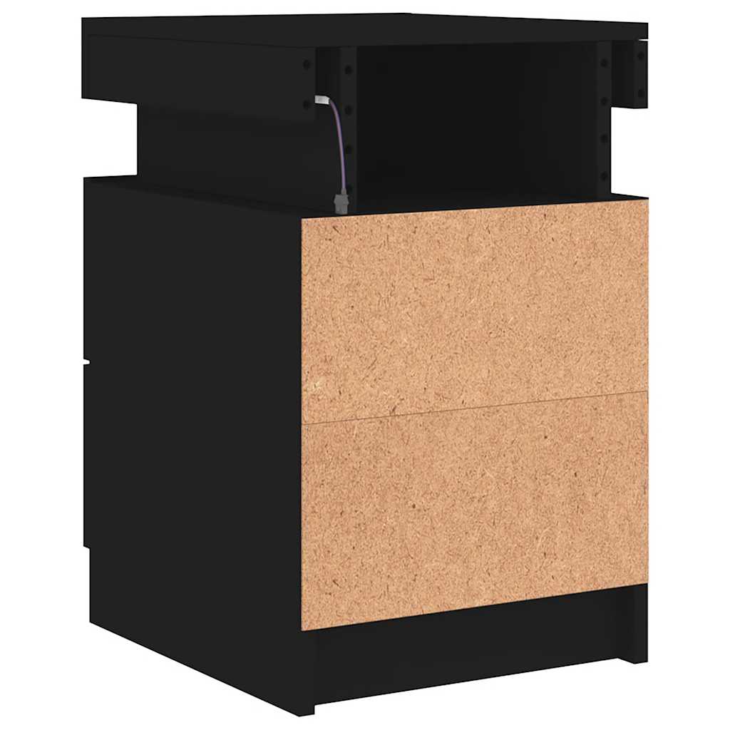 sengeborde 2 stk. med LED-lys 35x39x55 cm sort