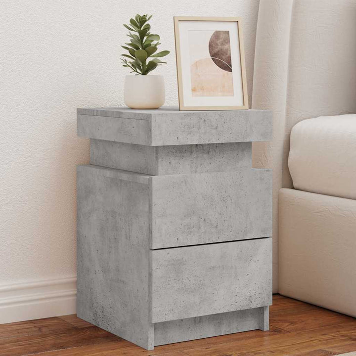sengeborde 2 stk. med LED-lys 35x39x55 cm betongrå