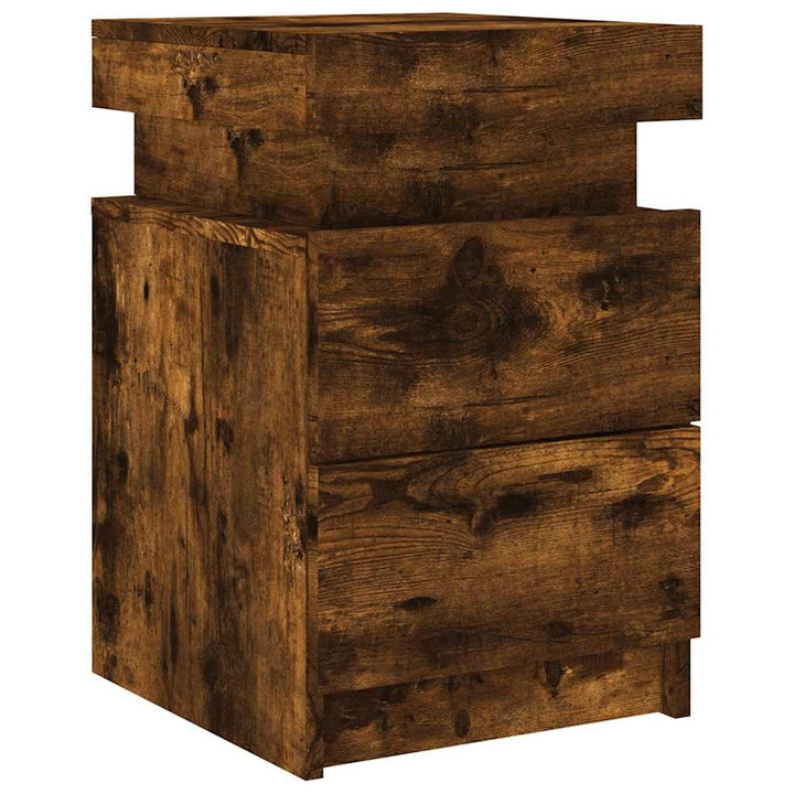 sengeborde 2 stk. med LED-lys 35x39x55 cm røget egetræsfarve