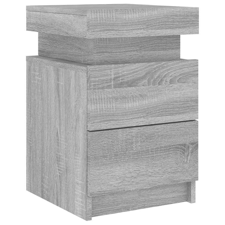 sengeborde 2 stk. med LED-lys 35x39x55 cm grå sonoma-eg