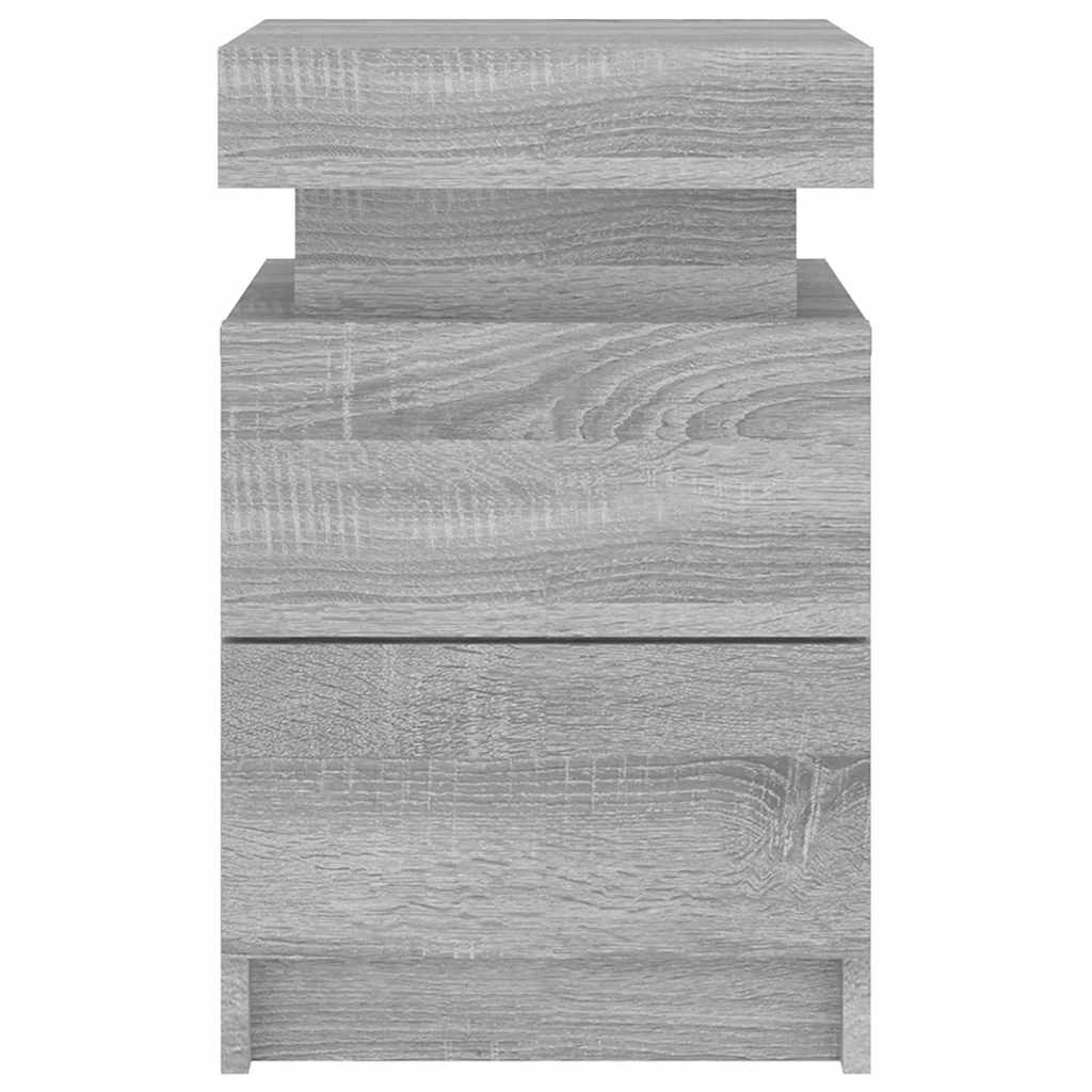 sengeborde 2 stk. med LED-lys 35x39x55 cm grå sonoma-eg