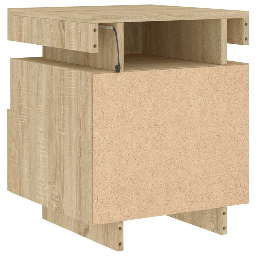 sengeborde 2 stk. med LED-lys 40x39x48,5 cm sonoma-eg