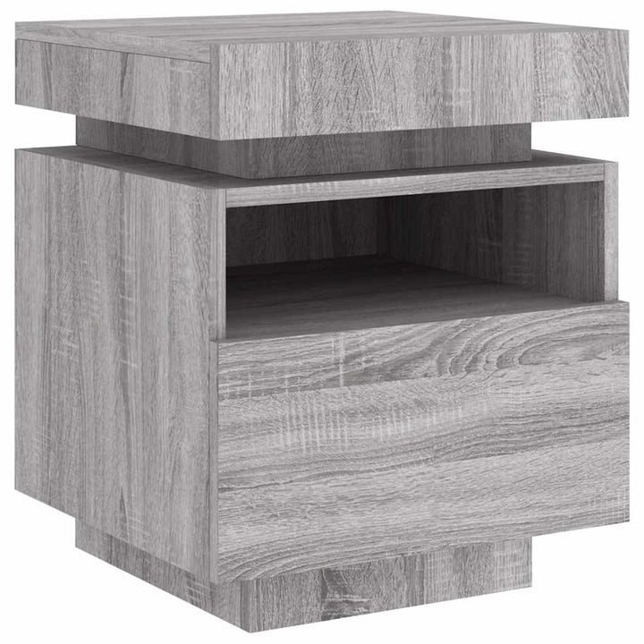 sengeborde 2 stk. med LED-lys 40x39x48,5 cm grå sonoma-eg