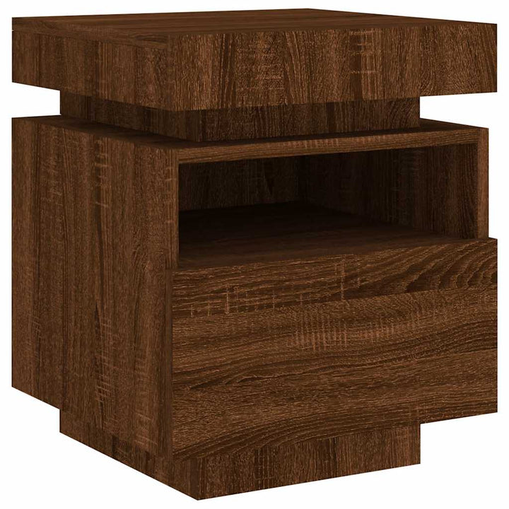 sengeborde 2 stk. med LED-lys 40x39x48,5 cm brun egetræsfarve