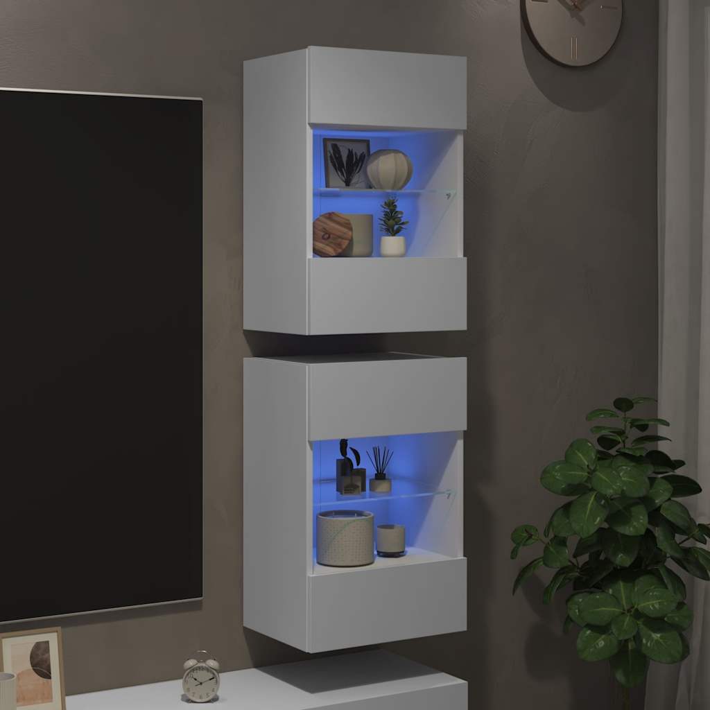 væghængte skabe til TV 2 stk. med LED-lys 40x30x60,5 cm hvid