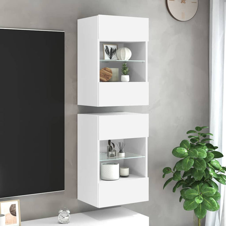 væghængte skabe til TV 2 stk. med LED-lys 40x30x60,5 cm hvid