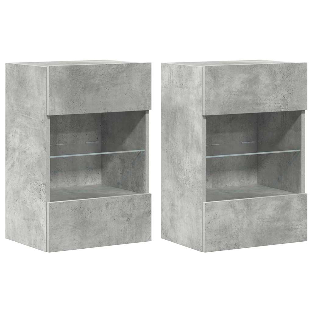 væghængte skabe til TV 2 stk. med LED-lys 40x30x60,5 cm betongrå