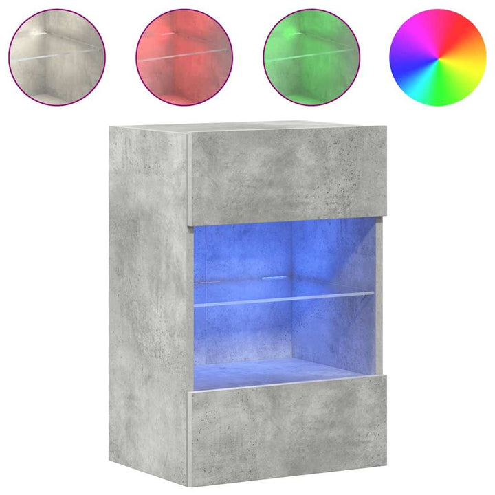 væghængte skabe til TV 2 stk. med LED-lys 40x30x60,5 cm betongrå