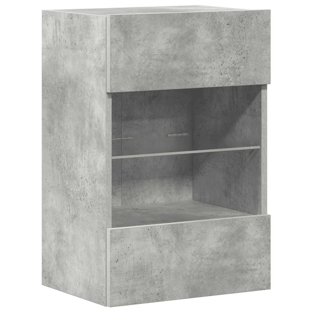 væghængte skabe til TV 2 stk. med LED-lys 40x30x60,5 cm betongrå