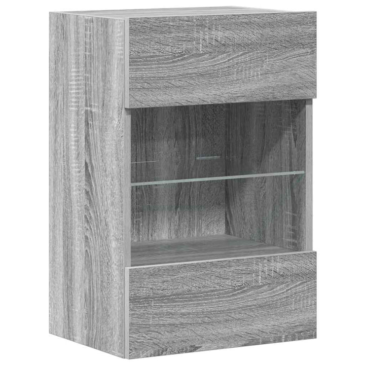 væghængte skabe til TV 2 stk. med LED-lys 40x30x60,5 cm grå sonoma
