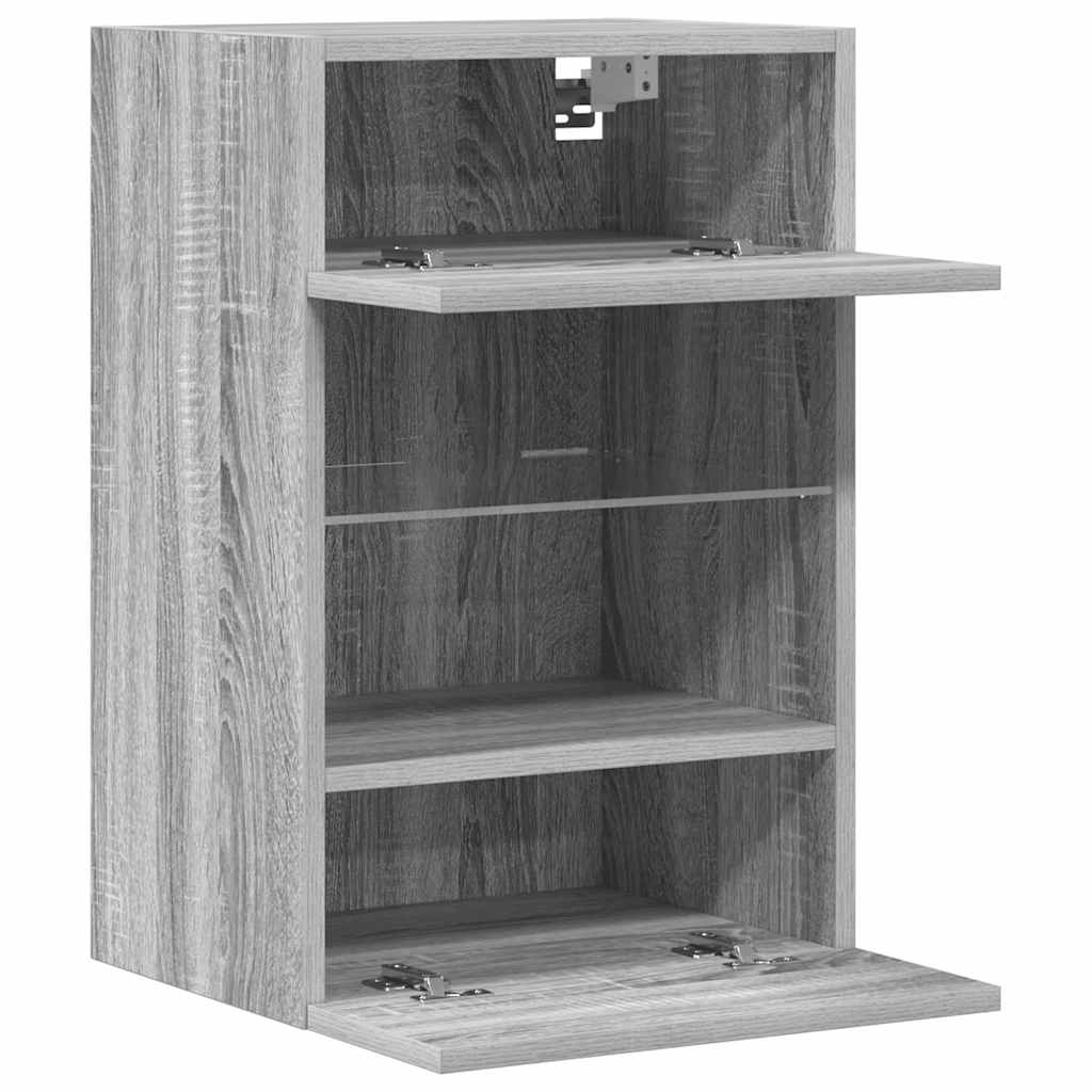 væghængte skabe til TV 2 stk. med LED-lys 40x30x60,5 cm grå sonoma