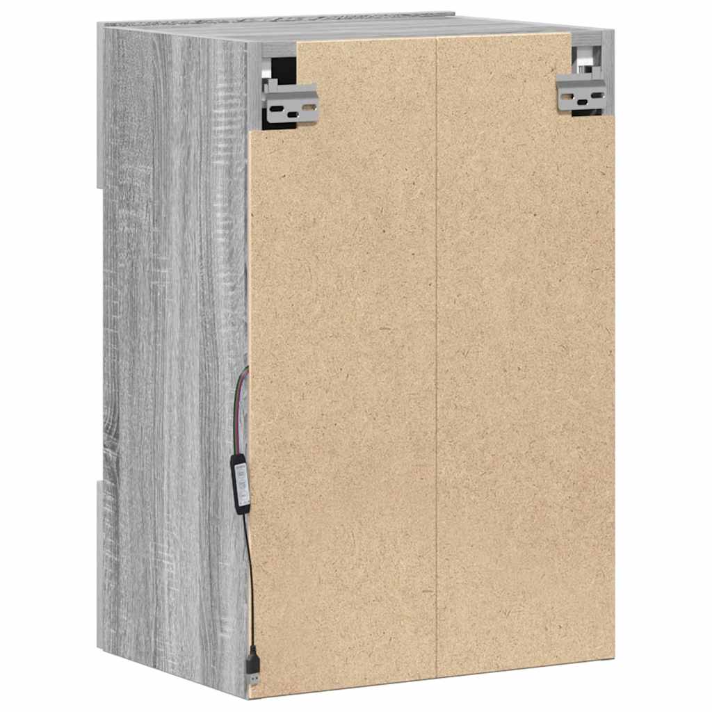 væghængte skabe til TV 2 stk. med LED-lys 40x30x60,5 cm grå sonoma