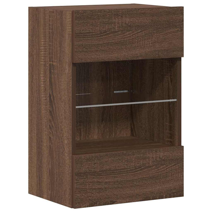 væghængte skabe til TV 2 stk. med LED-lys 40x30x60,5 cm brunt eg