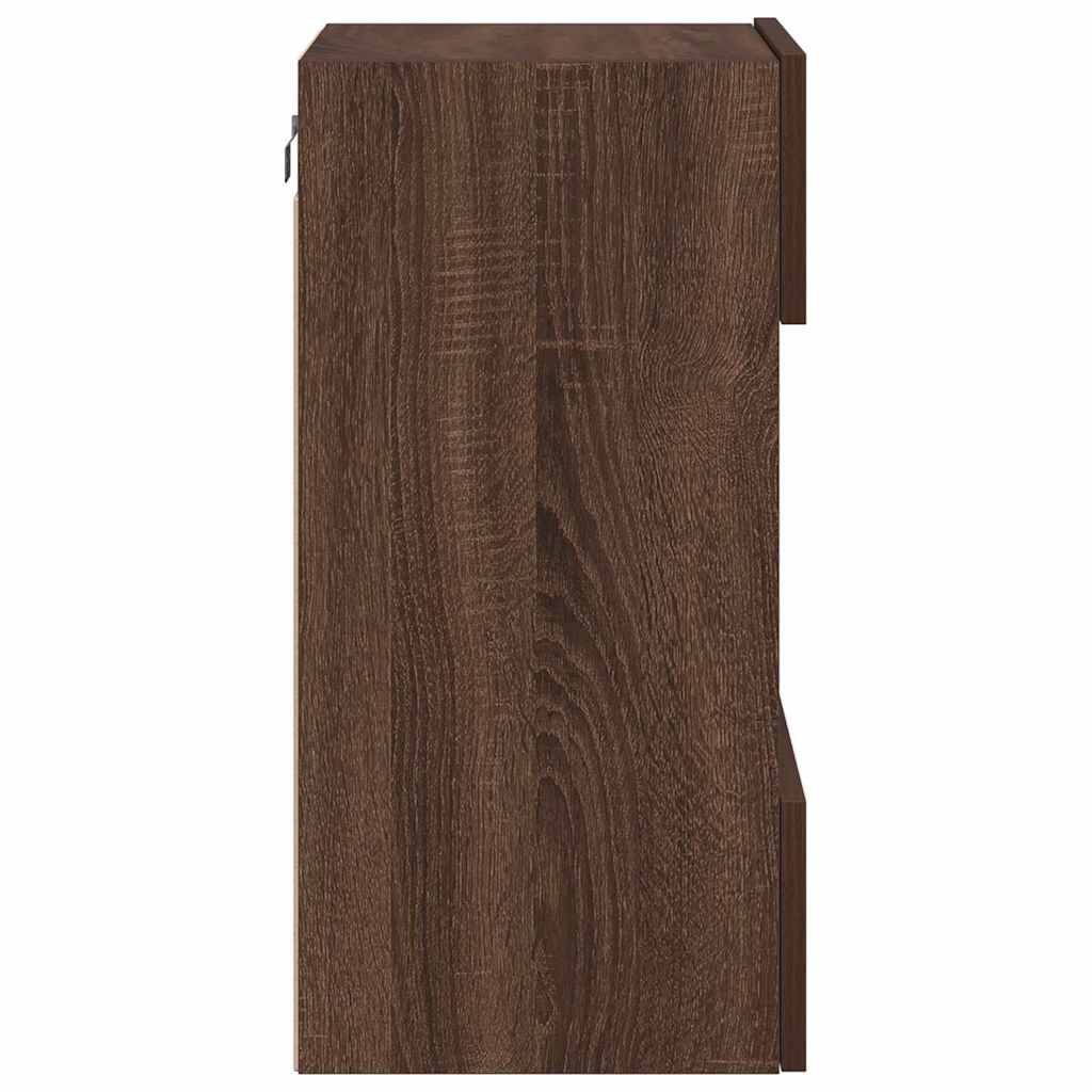 væghængte skabe til TV 2 stk. med LED-lys 40x30x60,5 cm brunt eg