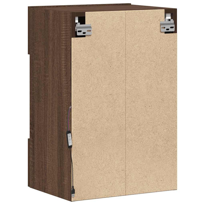 væghængte skabe til TV 2 stk. med LED-lys 40x30x60,5 cm brunt eg