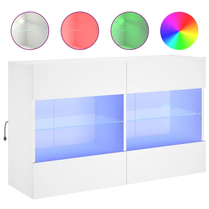 væghængt tv-bord med LED-lys 98,5x30x60,5 cm hvid