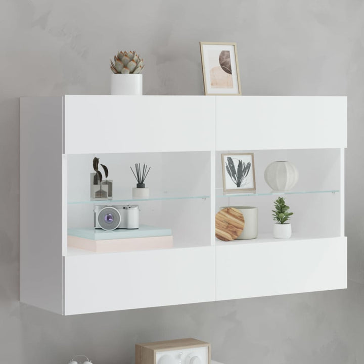 væghængt tv-bord med LED-lys 98,5x30x60,5 cm hvid