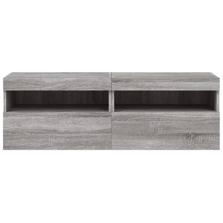 væghængte tv-borde 2 stk. med LED-lys 60x30x40 cm grå sonoma-eg