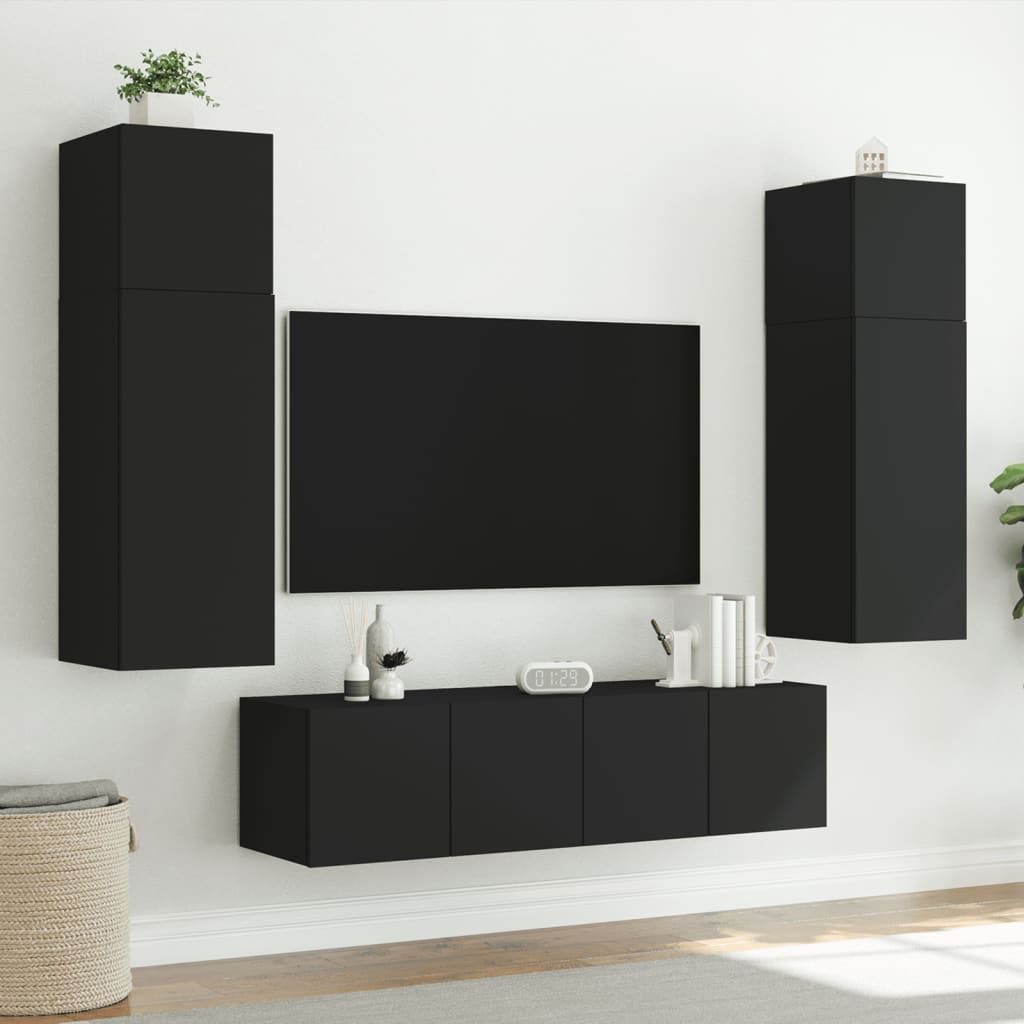 væghængte tv-borde 2 stk. med LED-lys 80x35x31 cm sort