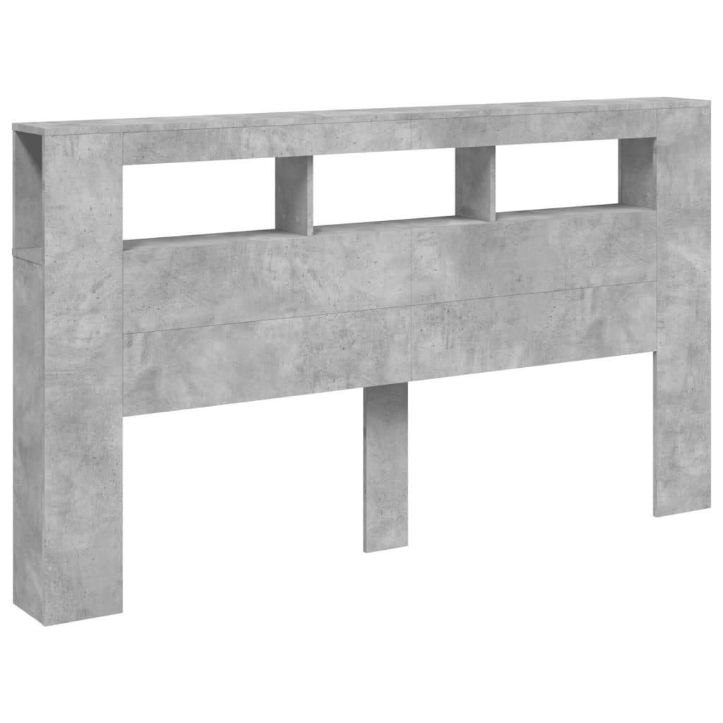 sengegavl m. LED-lys 180x18,5x103,5 cm konstrueret træ betongrå