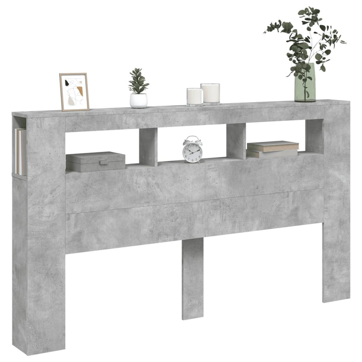 sengegavl m. LED-lys 180x18,5x103,5 cm konstrueret træ betongrå