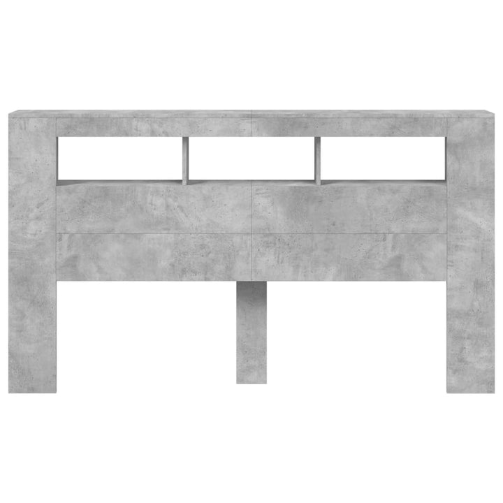 sengegavl m. LED-lys 180x18,5x103,5 cm konstrueret træ betongrå