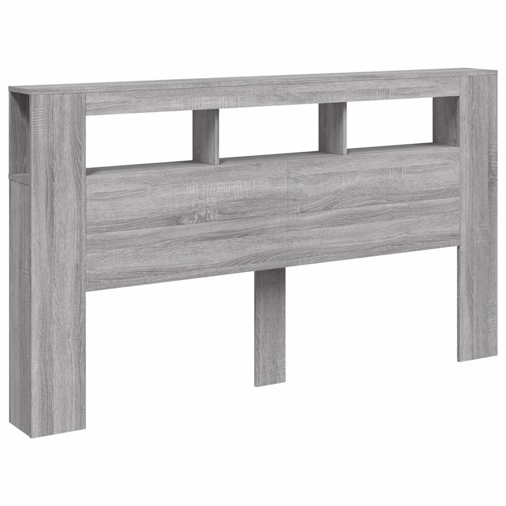 sengegavl 180x18,5x103,5 cm LED-lys konstrueret træ grå sonoma