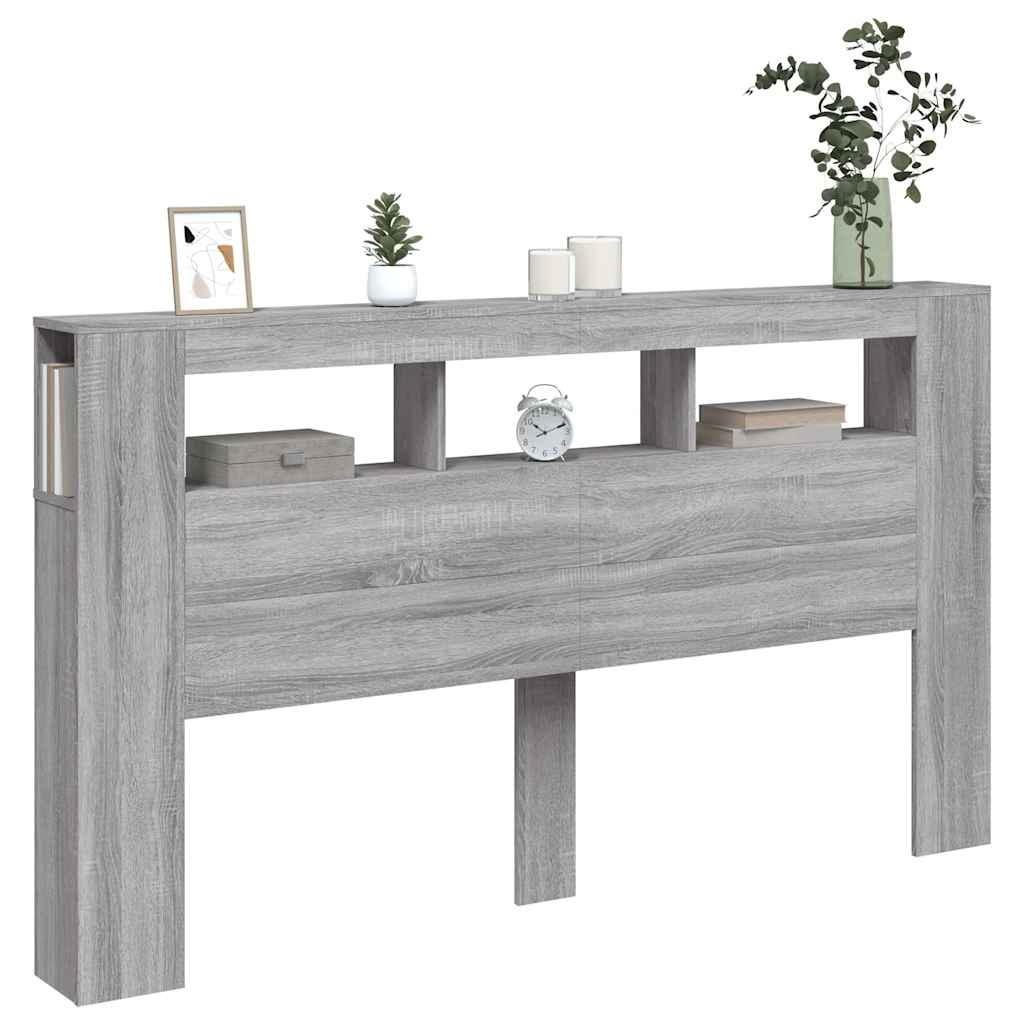 sengegavl 180x18,5x103,5 cm LED-lys konstrueret træ grå sonoma