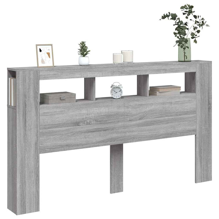 sengegavl 180x18,5x103,5 cm LED-lys konstrueret træ grå sonoma