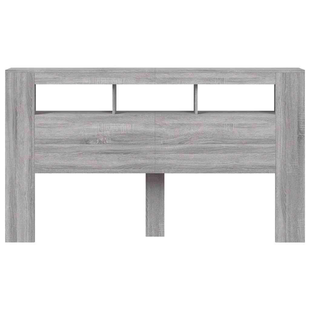sengegavl 180x18,5x103,5 cm LED-lys konstrueret træ grå sonoma