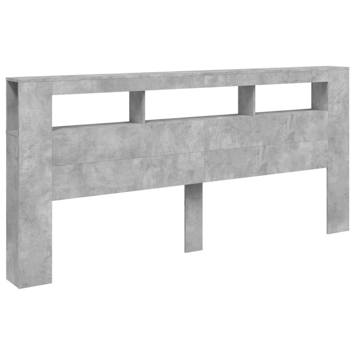 sengegavl m. LED-lys 220x18,5x103,5 cm konstrueret træ betongrå