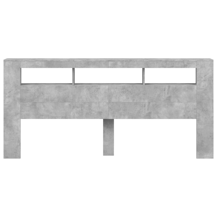 sengegavl m. LED-lys 220x18,5x103,5 cm konstrueret træ betongrå
