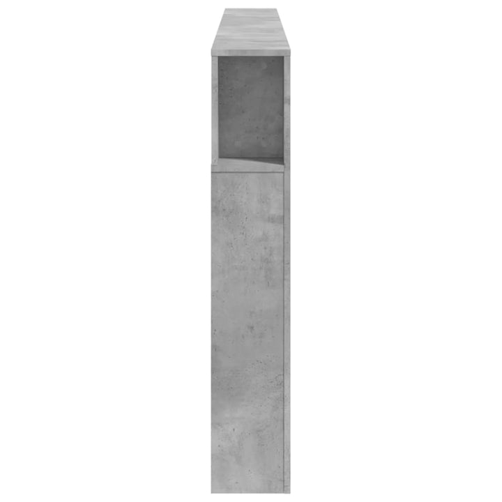 sengegavl m. LED-lys 220x18,5x103,5 cm konstrueret træ betongrå