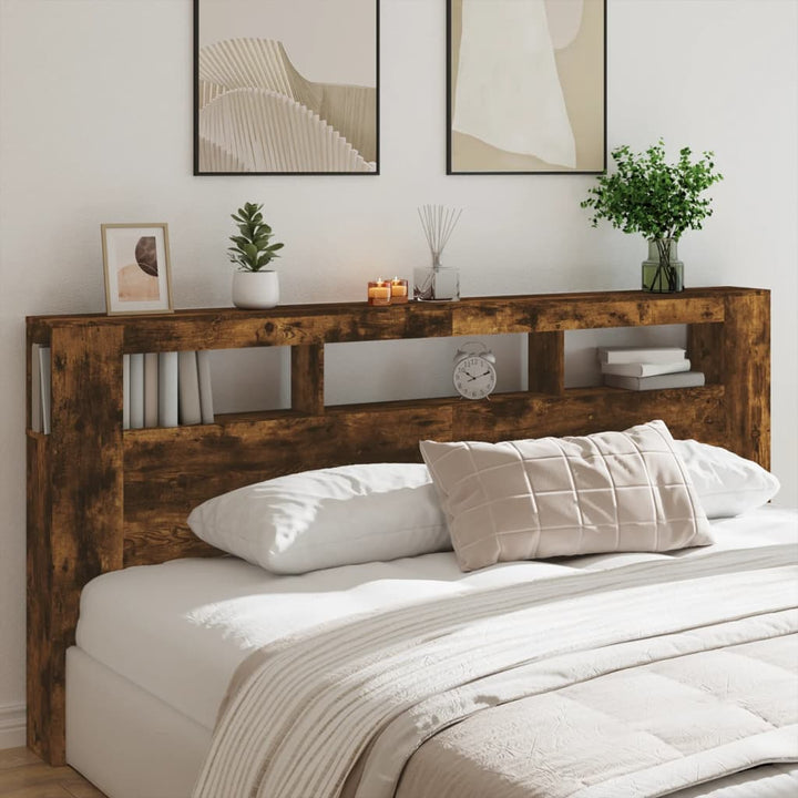 sengegavl m. LED-lys 220x18,5x103,5 cm konstrueret træ røget eg