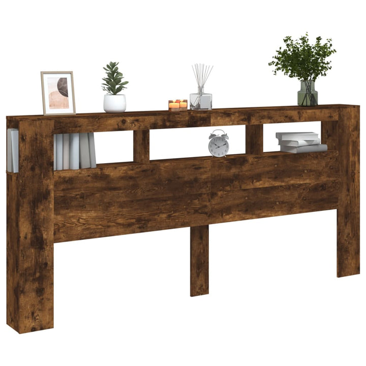 sengegavl m. LED-lys 220x18,5x103,5 cm konstrueret træ røget eg