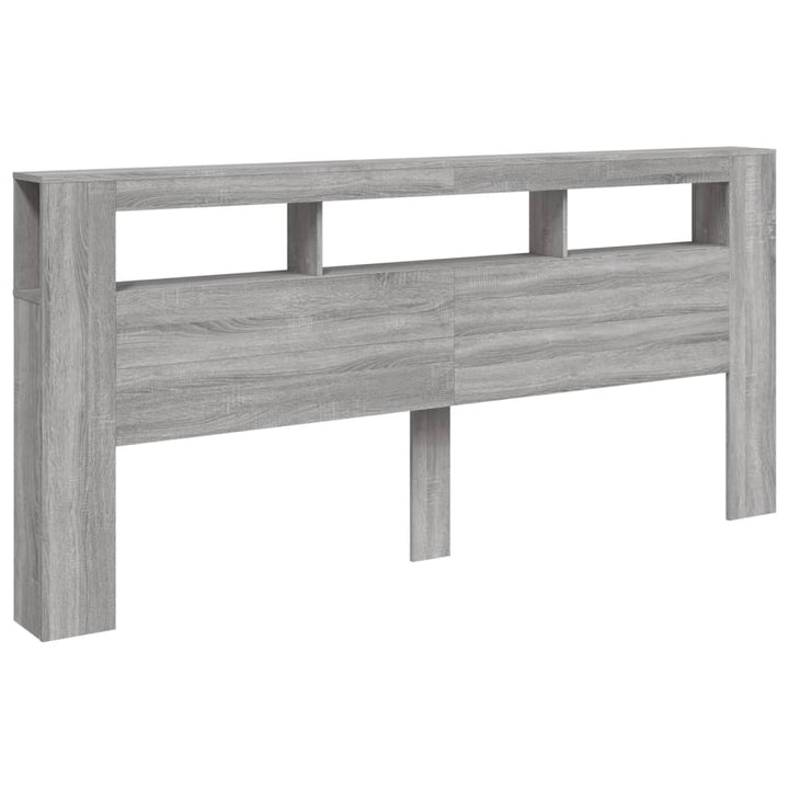 sengegavl 220x18,5x103,5 cm LED-lys konstrueret træ grå sonoma