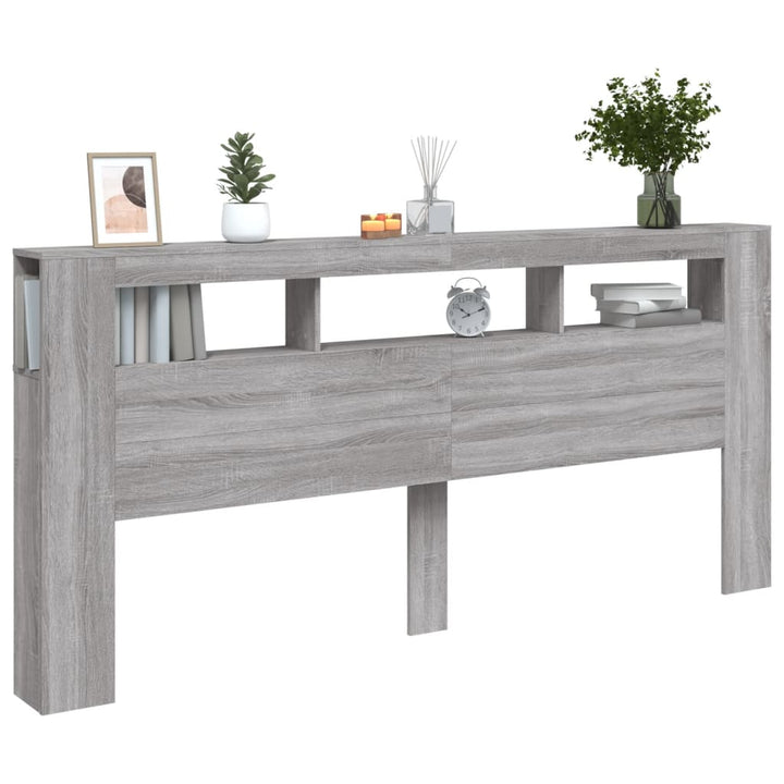 sengegavl 220x18,5x103,5 cm LED-lys konstrueret træ grå sonoma