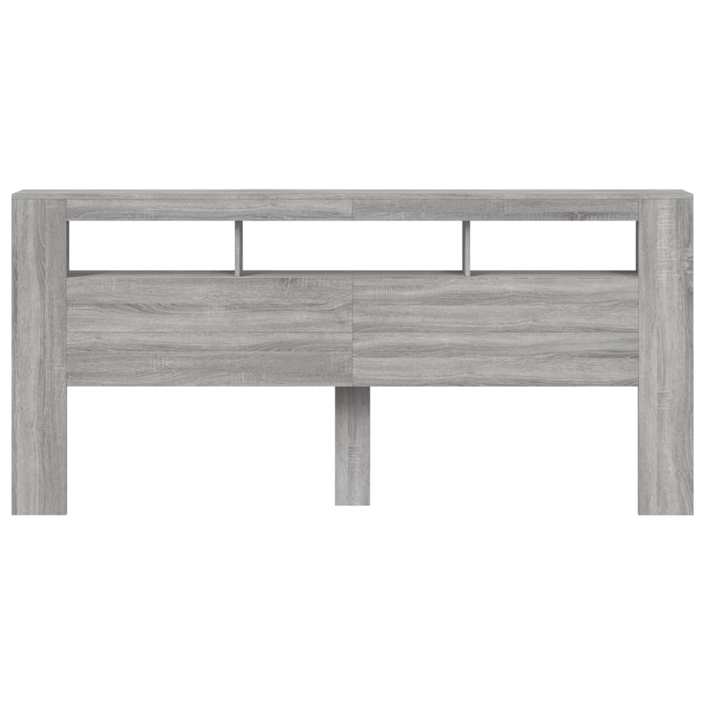 sengegavl 220x18,5x103,5 cm LED-lys konstrueret træ grå sonoma