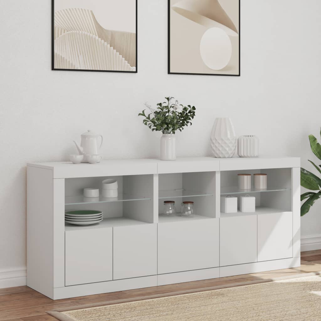 skænk med LED-lys 162x37x67 cm hvid