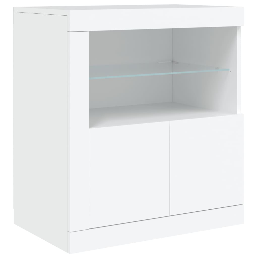 skænk med LED-lys 162x37x67 cm hvid