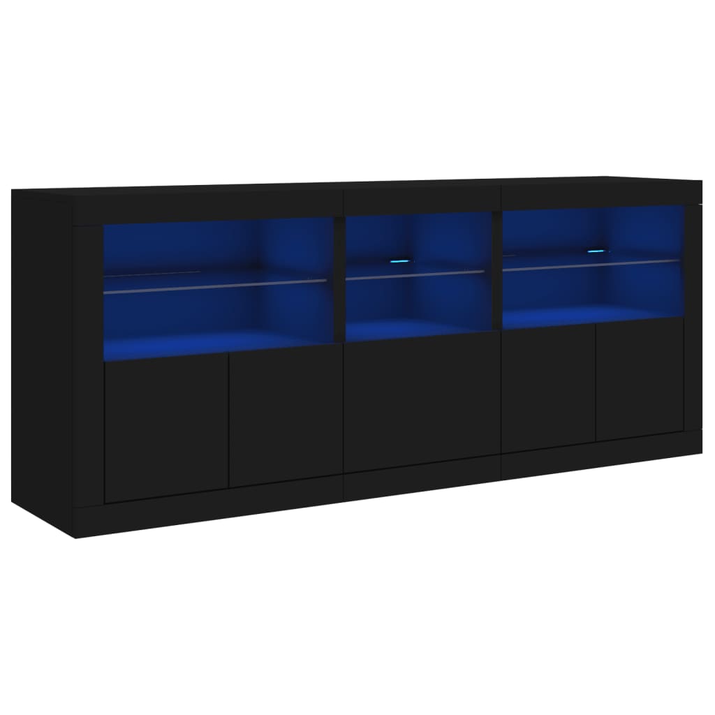 skænk med LED-lys 162x37x67 cm sort
