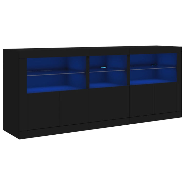 skænk med LED-lys 162x37x67 cm sort