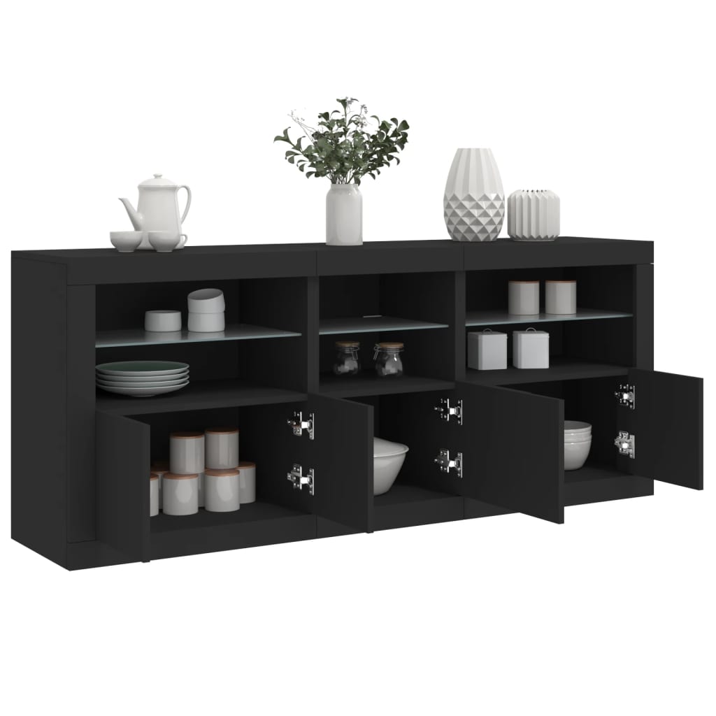 skænk med LED-lys 162x37x67 cm sort