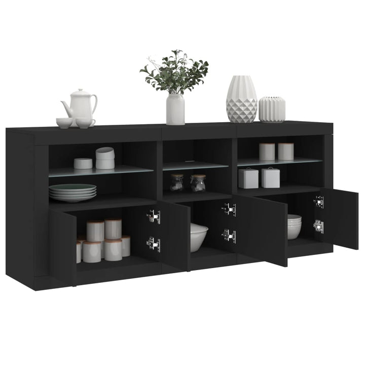 skænk med LED-lys 162x37x67 cm sort