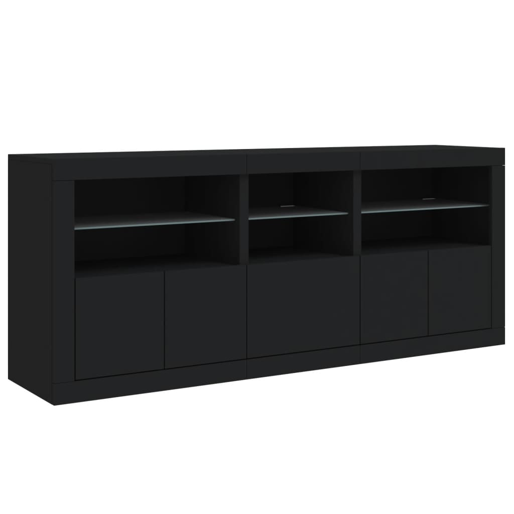 skænk med LED-lys 162x37x67 cm sort