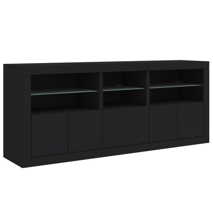 skænk med LED-lys 162x37x67 cm sort