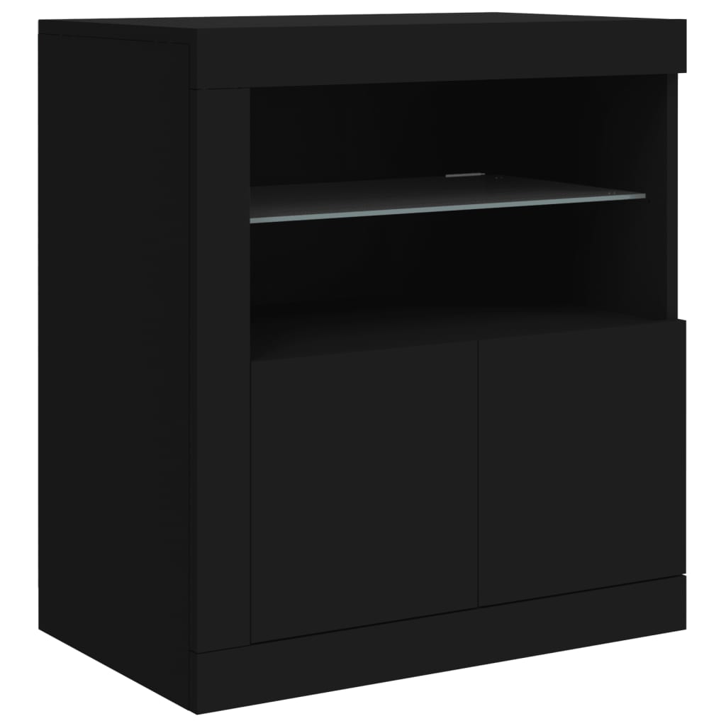 skænk med LED-lys 162x37x67 cm sort