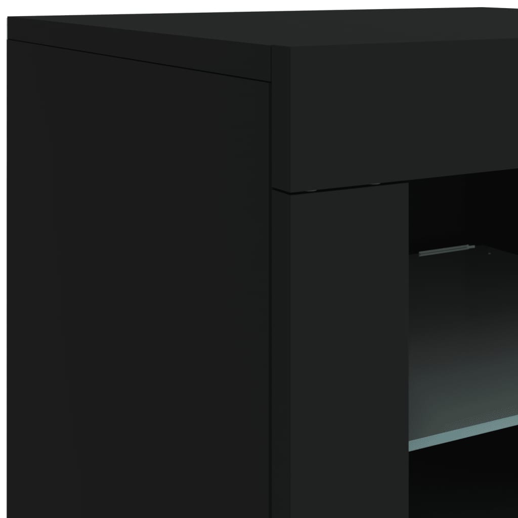 skænk med LED-lys 162x37x67 cm sort