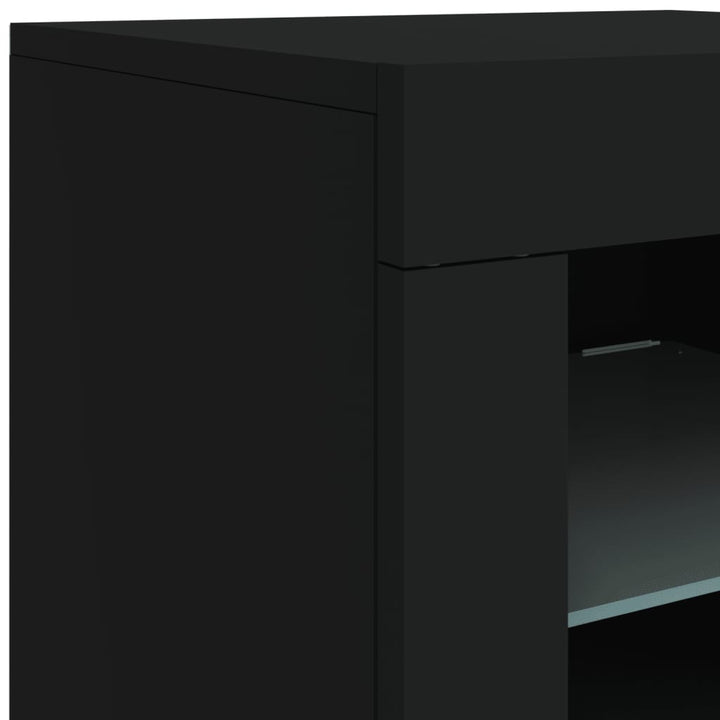 skænk med LED-lys 162x37x67 cm sort