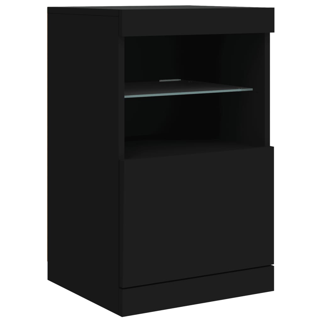 skænk med LED-lys 162x37x67 cm sort